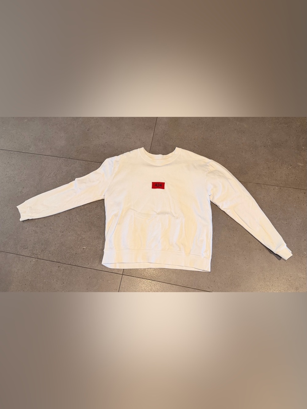 424 White Crewneck Sweatshirt with Red Chest Patch